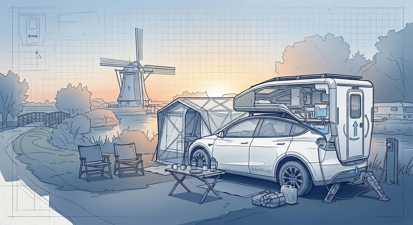 Antoni Nexus camping by a Dutch windmill